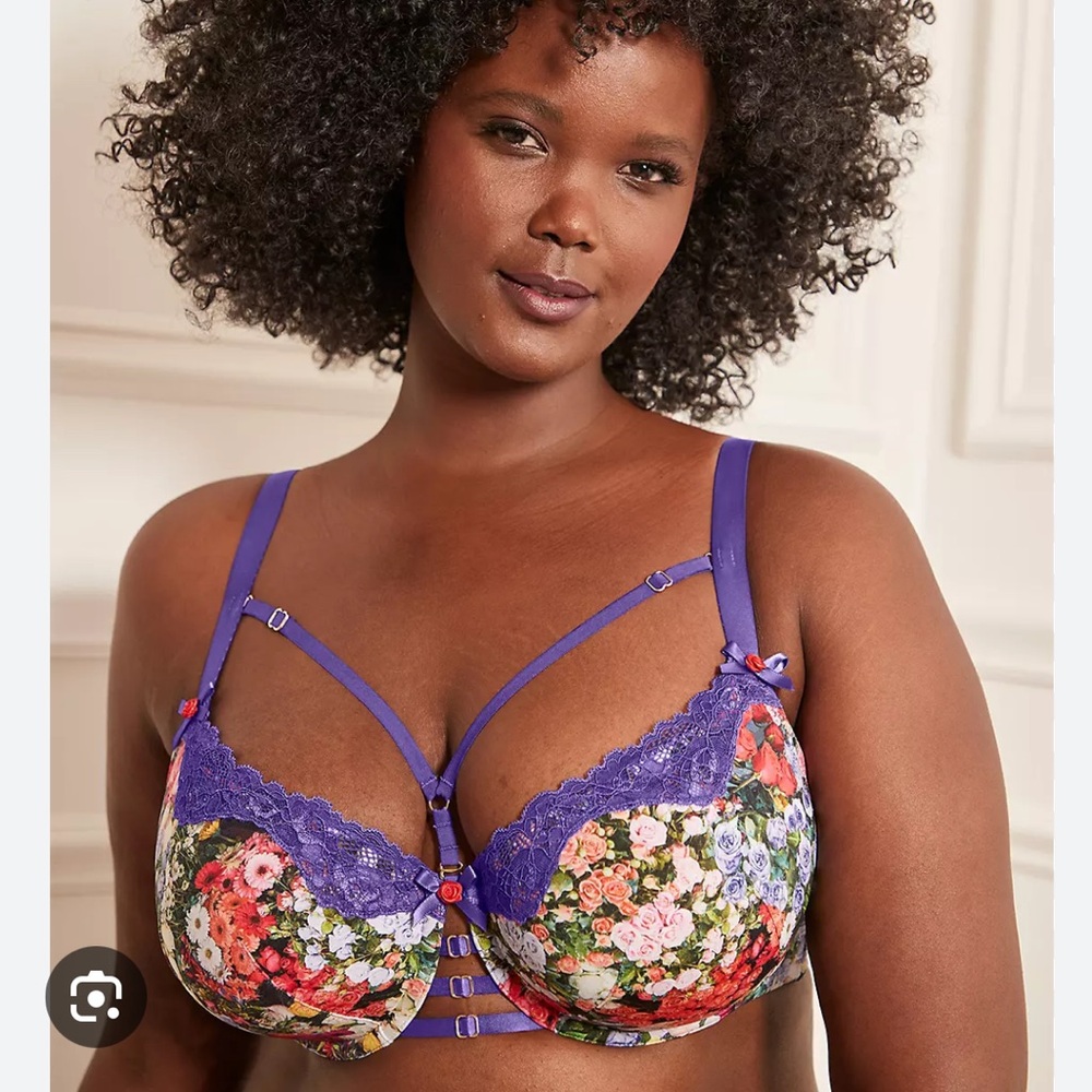 Cacique Boost Balconette Strappy Underwire Lace Bra Purple and Multicolor sz 38H
